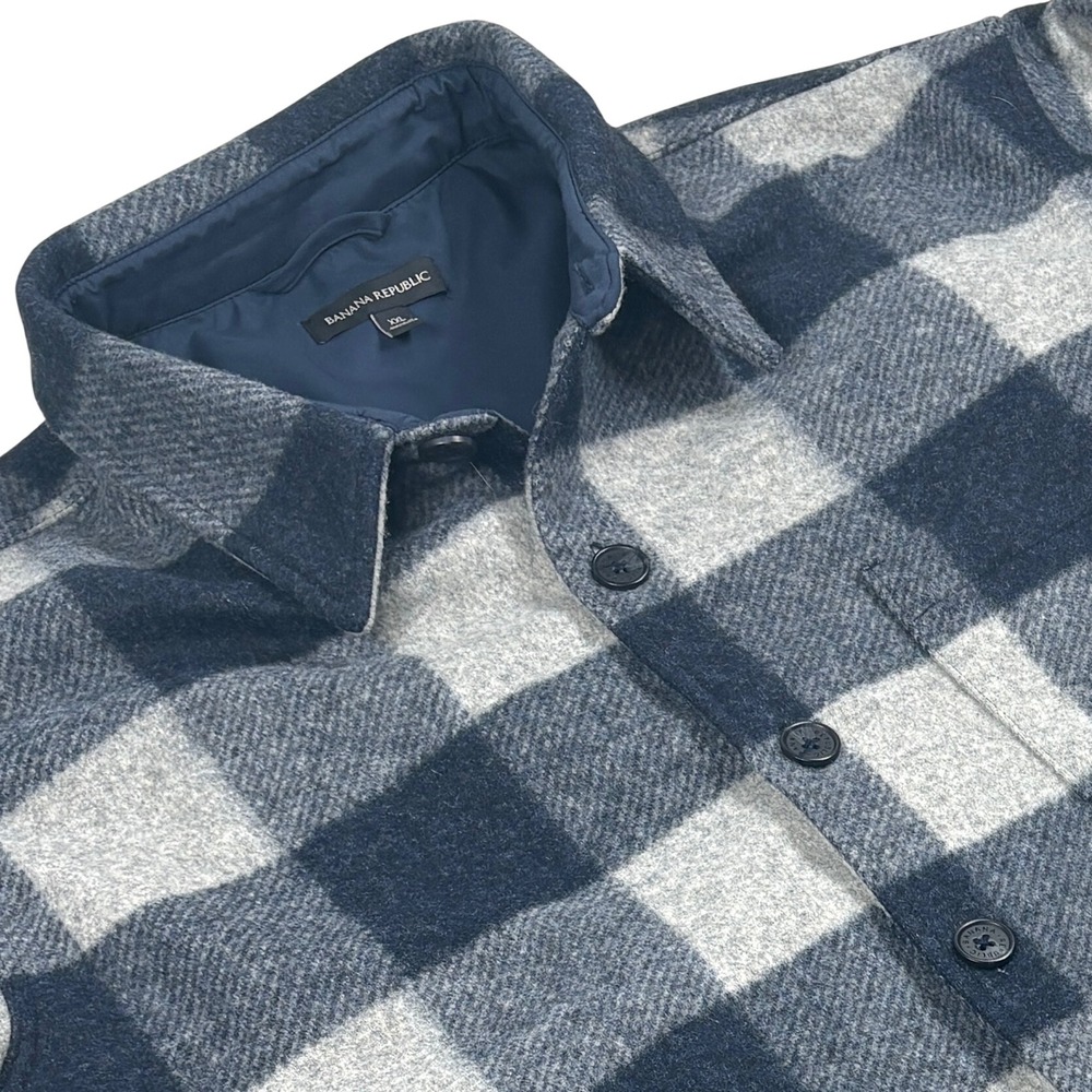 Banana Republic Shirt Jacket Mens XXL Navy Blue Buffalo Plaid Heavyweight Cabin